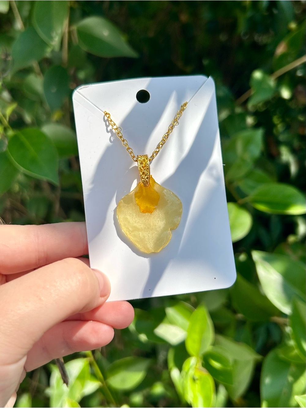 Gold-Tone Necklace with Real Yellow Daffodil Petal Pendant